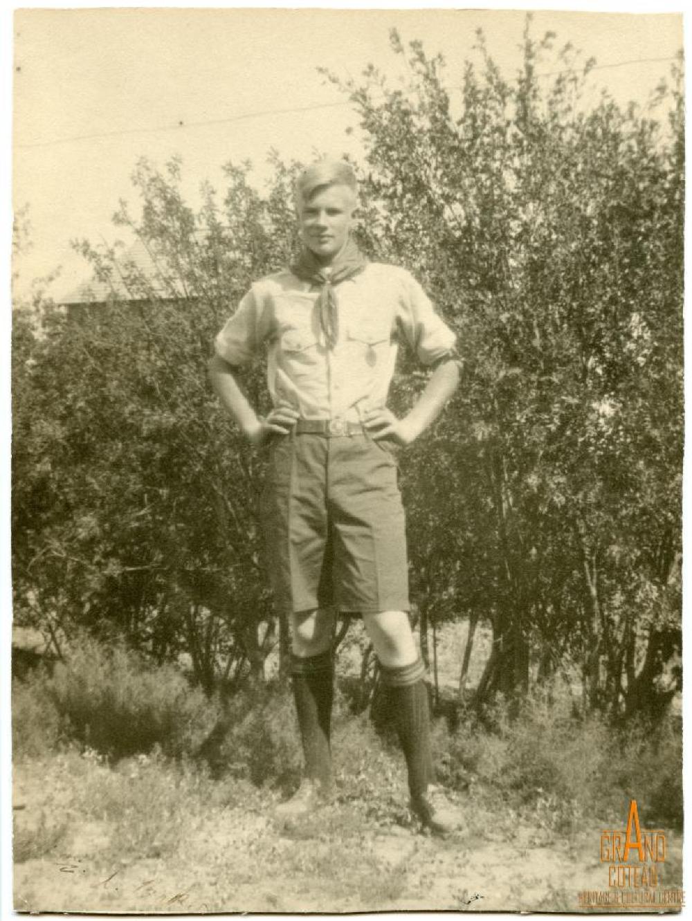 Photograph, young man “going to Scout Camp”, Aneroid 1935