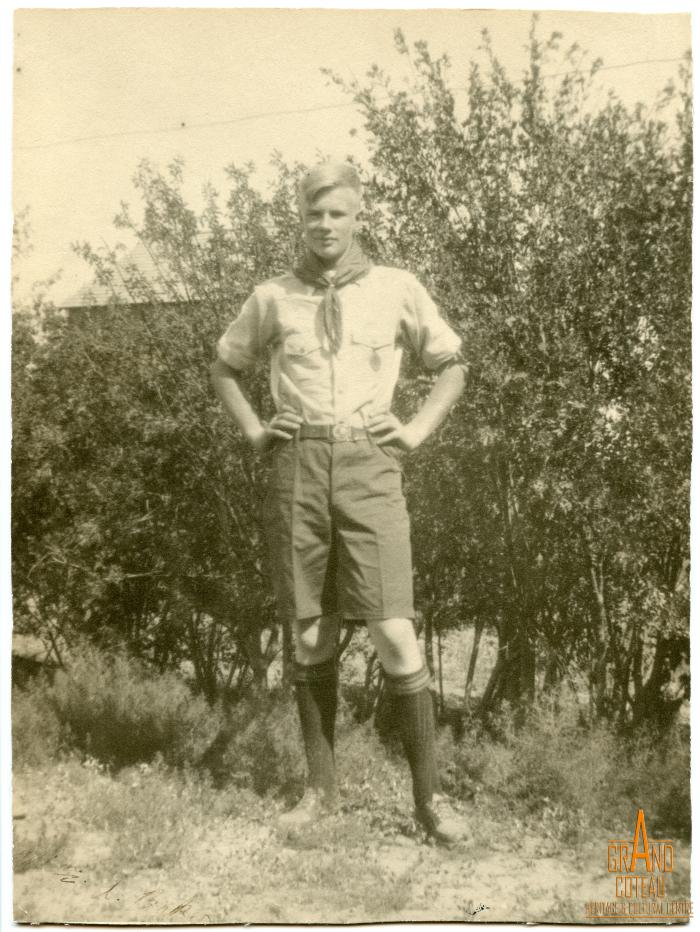 Photograph, young man “going to Scout Camp”, Aneroid 1935