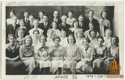 Photographic postcard, Grade XII / 12, 1934 - 1935, High School graduating class