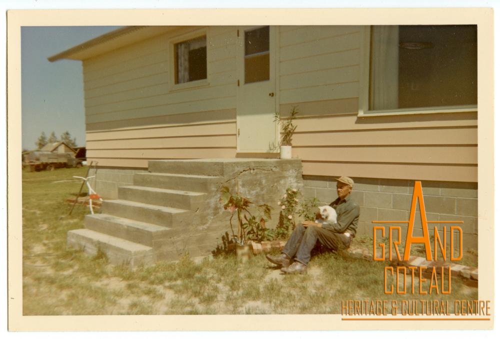 Photographic Print, Joe Richtik? with cat at farm