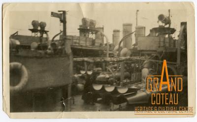 Photographic print, machinery and equipment on a ship