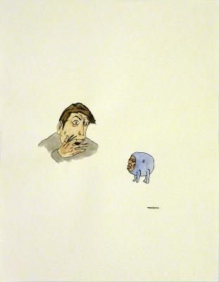 Untitled (gasping man with "s" creature)