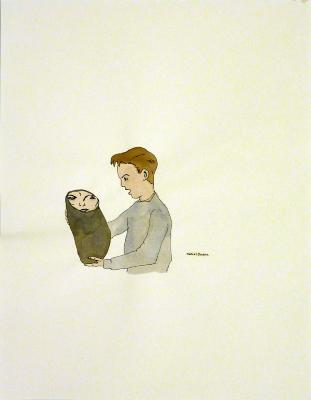 Untitled (gasping man with bundled creature)