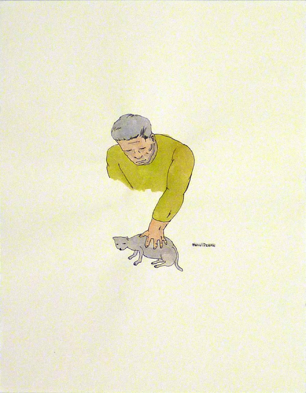 Untitled (green man and cat)