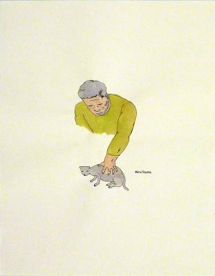 Untitled (green man and cat)