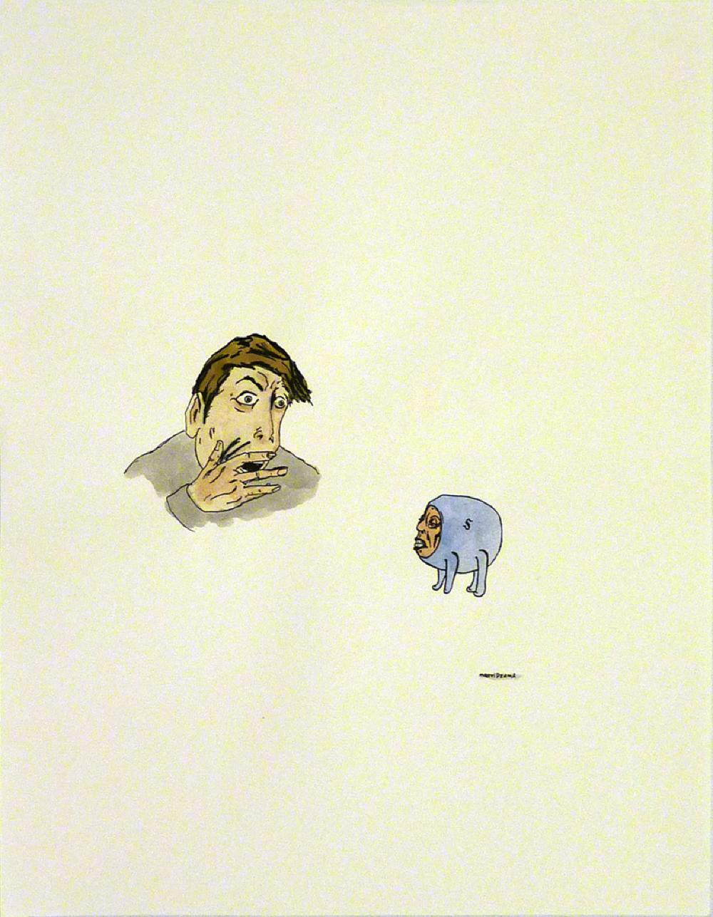 Untitled (gasping man with "s" creature)