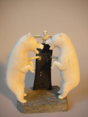 Two Polar Bears with Bird