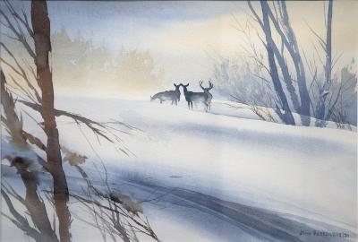 Winter Scene With Three Deer