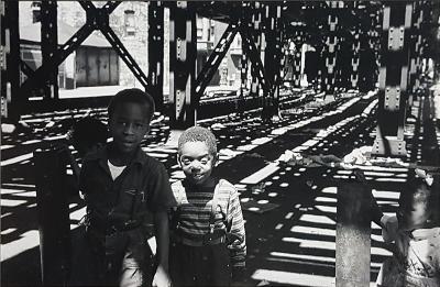 Untitled (children under elevated tracks)