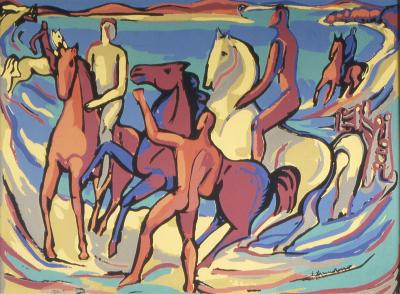 Men and Horses At Beach; Nude Riders On A Beach