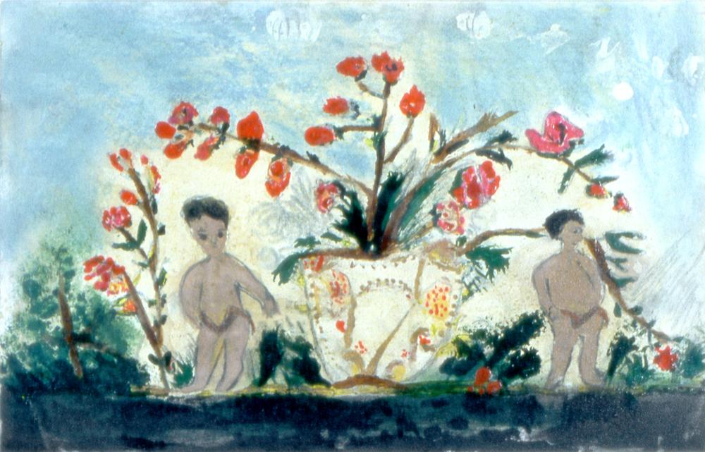 Two Children Looking at Flowers