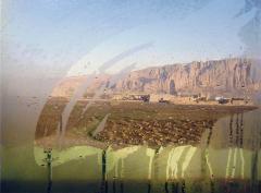 shrouded...early spring morning from the hotel, Buddha monastery cave site, Bamiyan, Hazarajat, Afghanistan