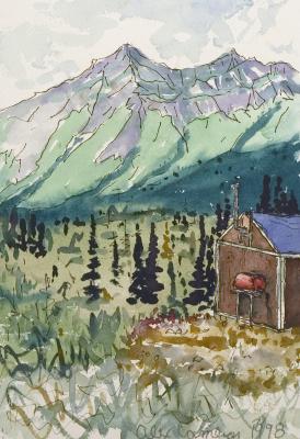 Chris, the prospector's shack, Mac. Pass Yukon