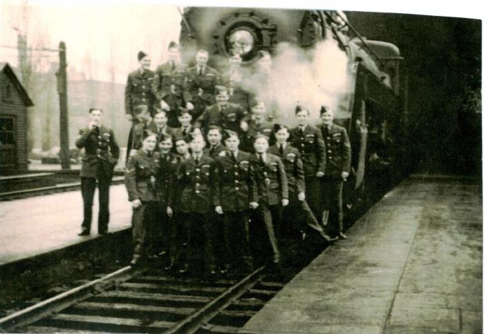 Airmen with Steam Locomotive (c.1943)