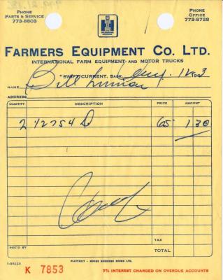 Farmers Equipment Company Limited Receipt (1963-07-12)