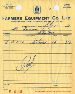 Farmers Equipment Company Limited Receipt (1963-07-02)