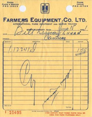 Farmers Equipment Company Limited Receipt (1961-06-15)