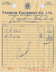 Farmers Equipment Company Limited Receipt (1960-07-28)