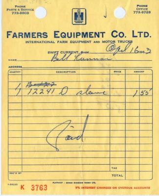 Farmers Equipment Company Limited Receipt (1963-04-16)