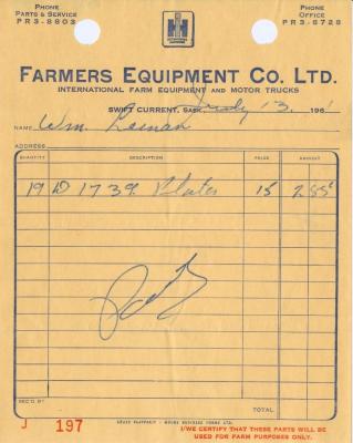 Farmers Equipment Company Limited Receipt (1961-07-13)