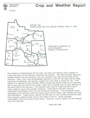 Crop and Weather Report, Saskatchewan Agriculture (1984-06-11)