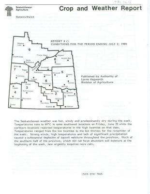 Crop and Weather Report, Saskatchewan Agriculture (1984-07-02)