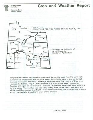 Crop and Weather Report, Saskatchewan Agriculture (1984-07-09)