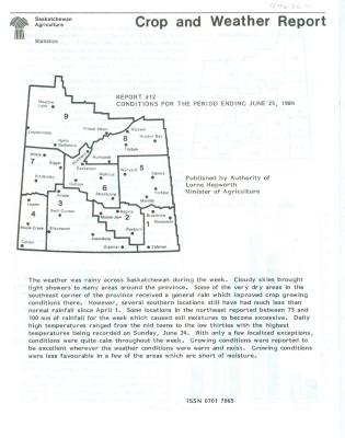 Crop and Weather Report, Saskatchewan Agriculture (1984-06-25)