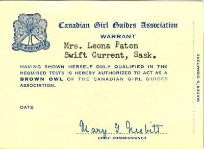 Girl Guides Brown Owl Warrant Card