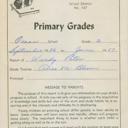 Wendy Paton Swift Current Primary Grades Report Card (c.1957)