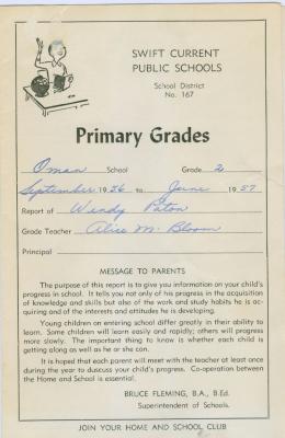 Wendy Paton Swift Current Primary Grades Report Card (c.1957)