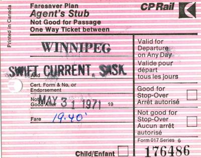 Canadian Pacific Railway Ticket Faresaver Plan Agent's Stub