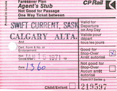 Canadian Pacific Railway Ticket Faresaver Plan Agent's Stub