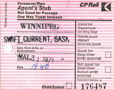 Canadian Pacific Railway Ticket Faresaver Plan Agent's Stub