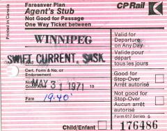 Canadian Pacific Railway Ticket Faresaver Plan Agent's Stub