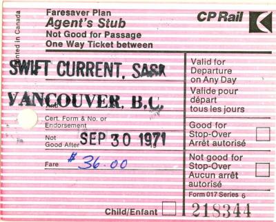 Canadian Pacific Railway Ticket Faresaver Plan Agent's Stub