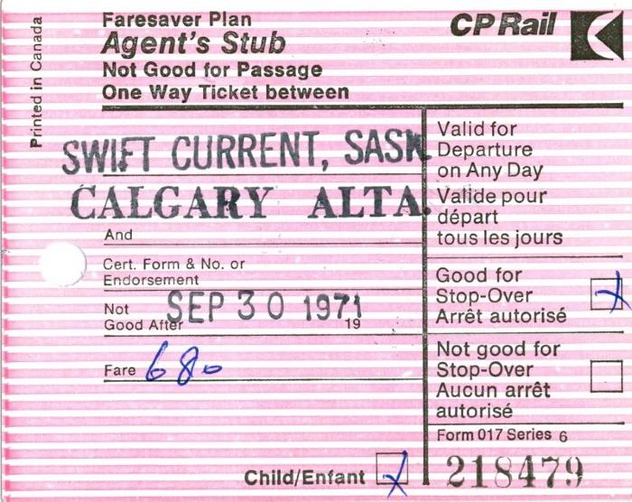 Canadian Pacific Railway Ticket Faresaver Plan Agent's Stub