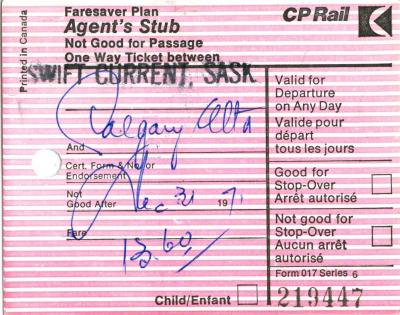 Canadian Pacific Railway Ticket Faresaver Plan Agent's Stub