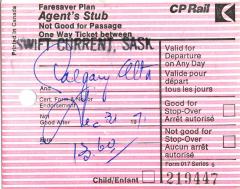 Canadian Pacific Railway Ticket Faresaver Plan Agent's Stub