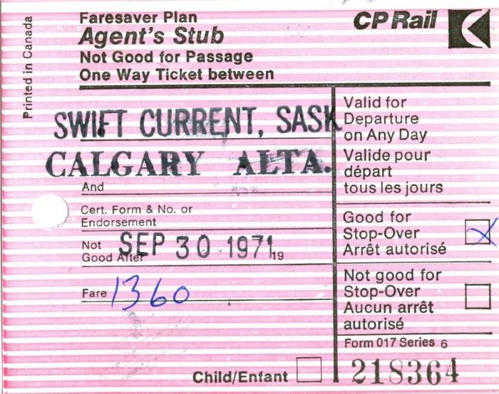 Canadian Pacific Railway Ticket Faresaver Plan Agent's Stub