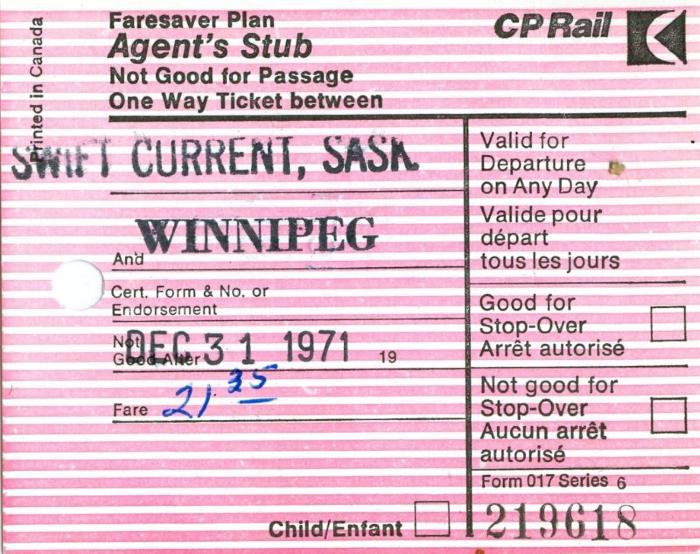 Canadian Pacific Railway Ticket Faresaver Plan Agent's Stub