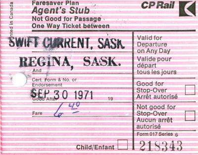 Canadian Pacific Railway Ticket Faresaver Plan Agent's Stub