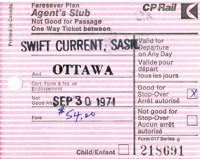 Canadian Pacific Railway Ticket Faresaver Plan Agent's Stub