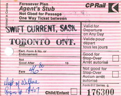 Canadian Pacific Railway Ticket Faresaver Plan Agent's Stub