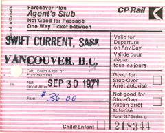 Canadian Pacific Railway Ticket Faresaver Plan Agent's Stub