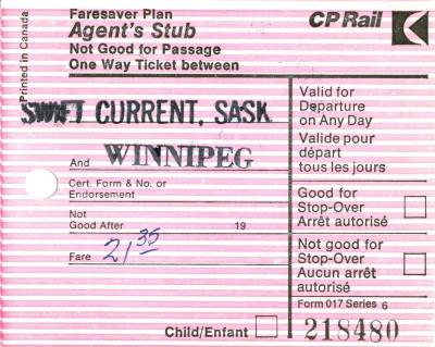 Canadian Pacific Railway Ticket Faresaver Plan Agent's Stub