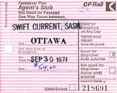 Canadian Pacific Railway Ticket Faresaver Plan Agent's Stub