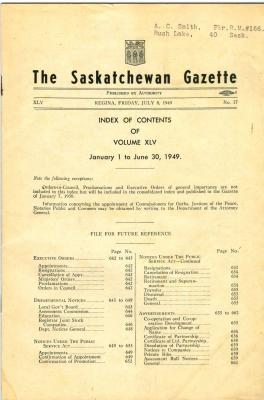 Saskatchewan Gazette, No. 27 (1949-07-08)