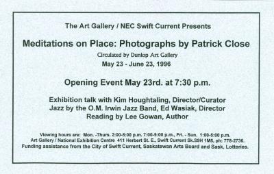 Meditations On Place: Photographs By Patrick Close Art Exhibition Handbill (1996-05-23)