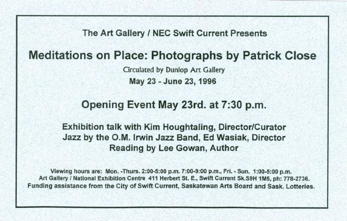 Meditations On Place: Photographs By Patrick Close Art Exhibition Handbill (1996-05-23)